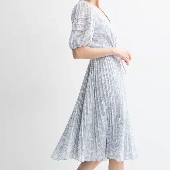 Maison Tara Blue White Toile Midi Dress NWT 10 Puff Sleeve Wedding Cottagecore - Picture 10 of 11